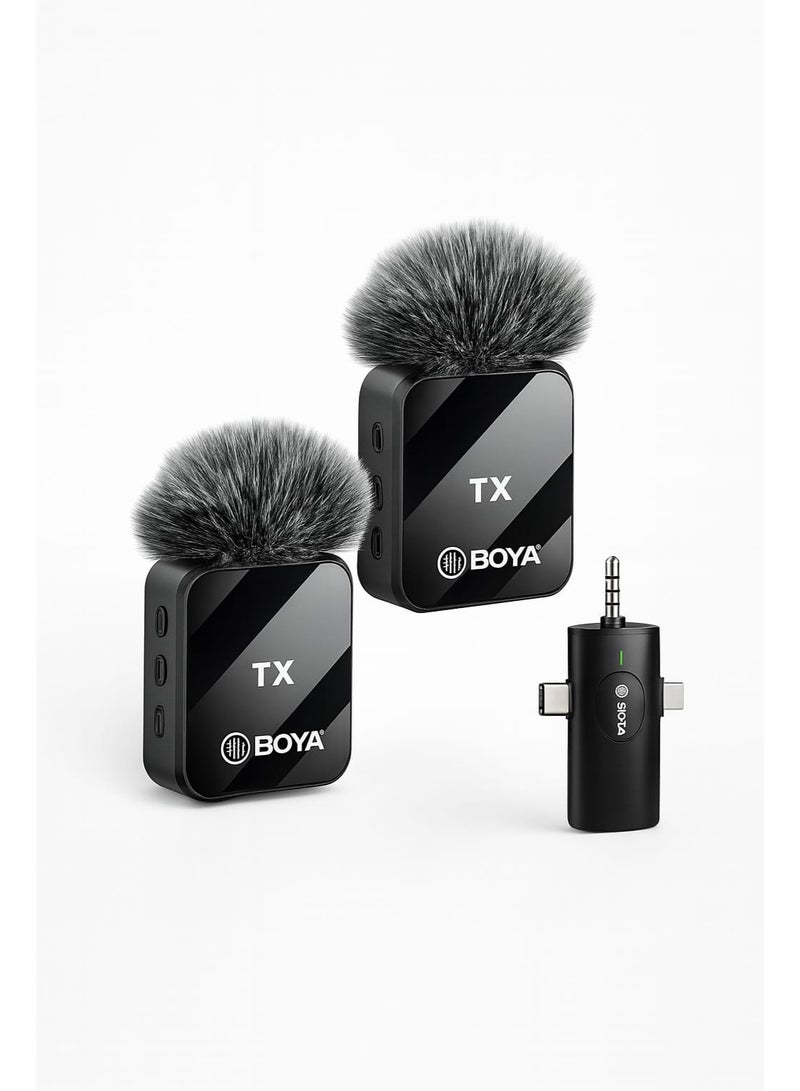BOYA BY-V10 Dual Wireless Microphone for Mobile Type-C – Noise Reduction Live Streaming Mic for Interviews, Vlogging & Outdoor Recording - Image 1