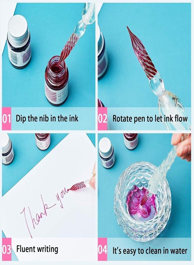 AmigozZ Crystal Glass Dip Fountain Pen with 12 Ink Set. Handmade Crystal Calligraphy Pen with 12 Colorful India Ink for Art, Signatures, Drawing, Decoration, Calligraphy Kits for Beginners. - Image 4