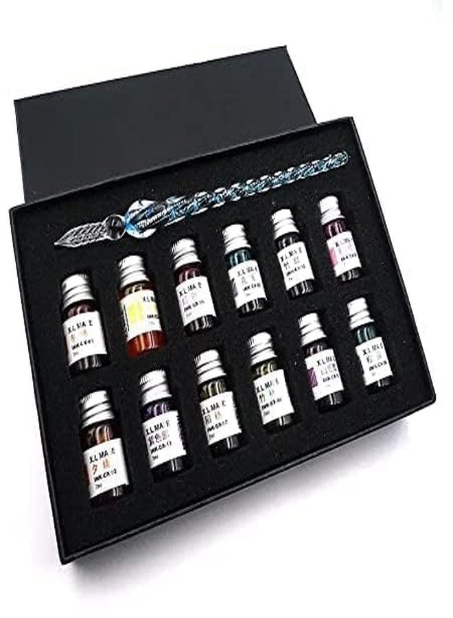 AmigozZ Crystal Glass Dip Fountain Pen with 12 Ink Set. Handmade Crystal Calligraphy Pen with 12 Colorful India Ink for Art, Signatures, Drawing, Decoration, Calligraphy Kits for Beginners. - Image 1