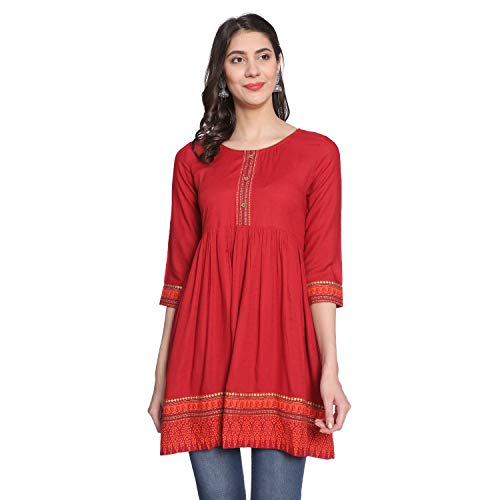 Rapsodia Women's Rayon Short Kurta, Jaipuri Style Tunic for Girls and Women Maroon - Image 3