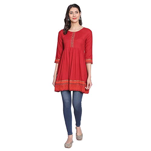 Rapsodia Women's Rayon Short Kurta, Jaipuri Style Tunic for Girls and Women Maroon - Image 1