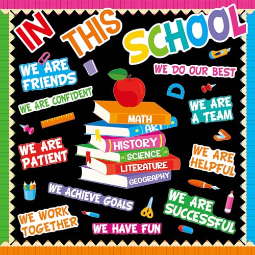 Justforjoyful Motivational Bulletin Board Decoration Set Classroom Affirmation Station Bulletin Board in This School Classroom Cutouts for Back to School Elementary Home Wall Door Supplies - Image 1
