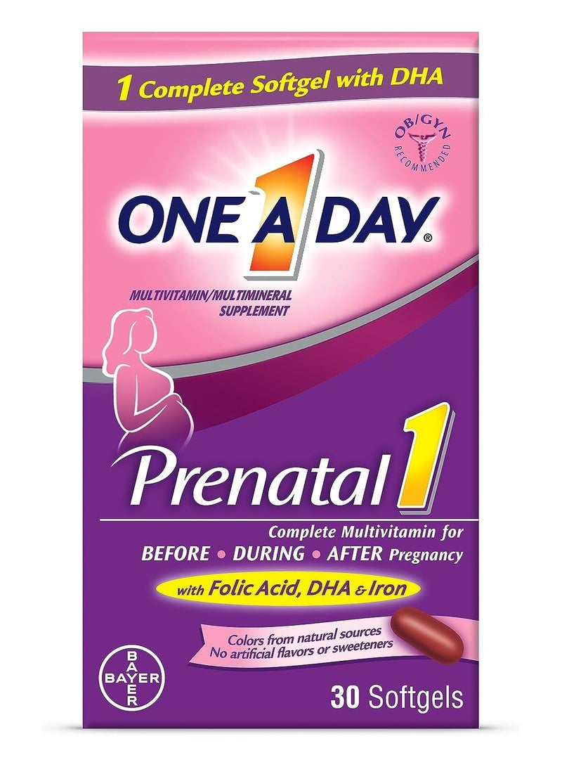 ONE A DAY One A Day Women's Prenatal 1 Multivitamin including Vitamin A, Vitamin C, Vitamin D, B6, B12, Iron, Omega-3 DHA & more, 30 Count - Supplement for Before, During, & Post Pregnancy 