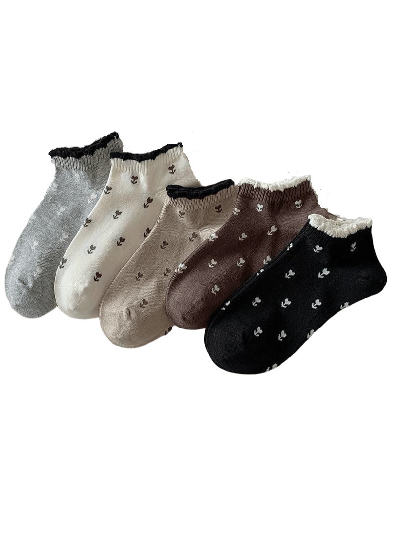 "SMARTEDGE Women's Floral Print Ankle Socks, Summer Style, Very Stylish, 6-Pair Set in Assorted Colors. Trendy design for women and girls.