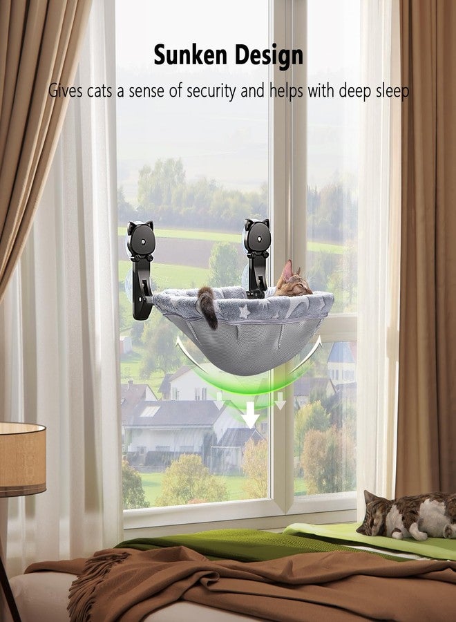 JUNSPOW Cat Window Perch Cordless, Glow in The Dark & Stable Cat Beds- Breathable Window Hammock for Overlooking, Sunbathing and Climbing - Maximum Hold Up to 40lb(Grey) - Image 3