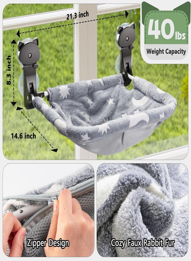 JUNSPOW Cat Window Perch Cordless, Glow in The Dark & Stable Cat Beds- Breathable Window Hammock for Overlooking, Sunbathing and Climbing - Maximum Hold Up to 40lb(Grey) - Image 5