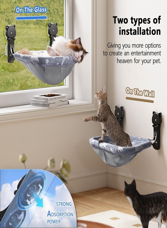 JUNSPOW Cat Window Perch Cordless, Glow in The Dark & Stable Cat Beds- Breathable Window Hammock for Overlooking, Sunbathing and Climbing - Maximum Hold Up to 40lb(Grey) - Image 4