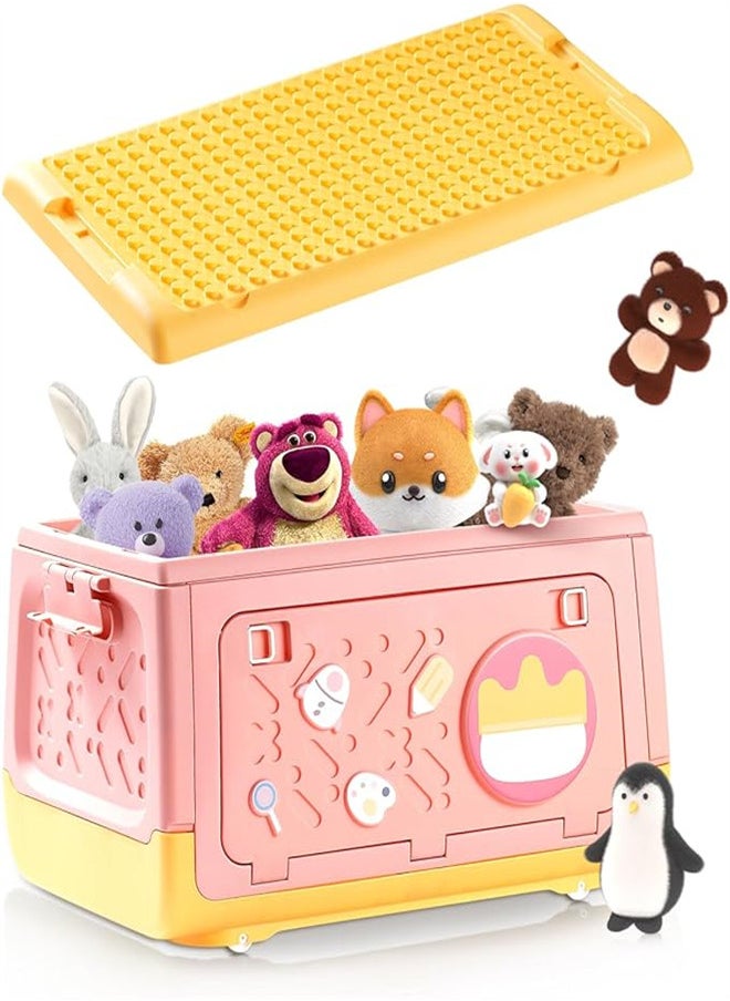 KASTWAVE - Stackable Toy Storage Box with Wheels Lid, Building Blocks Multi-use Gaming Chest Lid Plastic Adorable Toy Bin, for Medium and Small Toy Organizer - Image 1