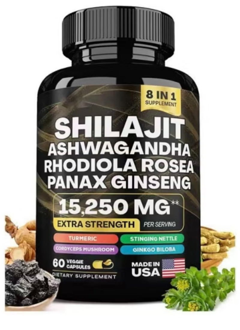 Shilajit RX 9000MG Pure Himalayan Shilajit, 2000MG Ashwagandha Energy Booster, 1000MG Rhodiola Rosea, 1500MG Panax Ginseng, 500MG Turmeric, 500MG Ginkgo, 250MG Stinging Nettle  - Image 2