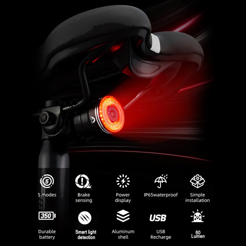 YSANAM Bike Light: 5 Switchable Lighting Modes - Light Sensor Vibration Induction Smart Brake for Nighttime Bike Riding, IP65 Water Resistance, Easy Installation on Bike Pipes Or Under Saddles - Image 4