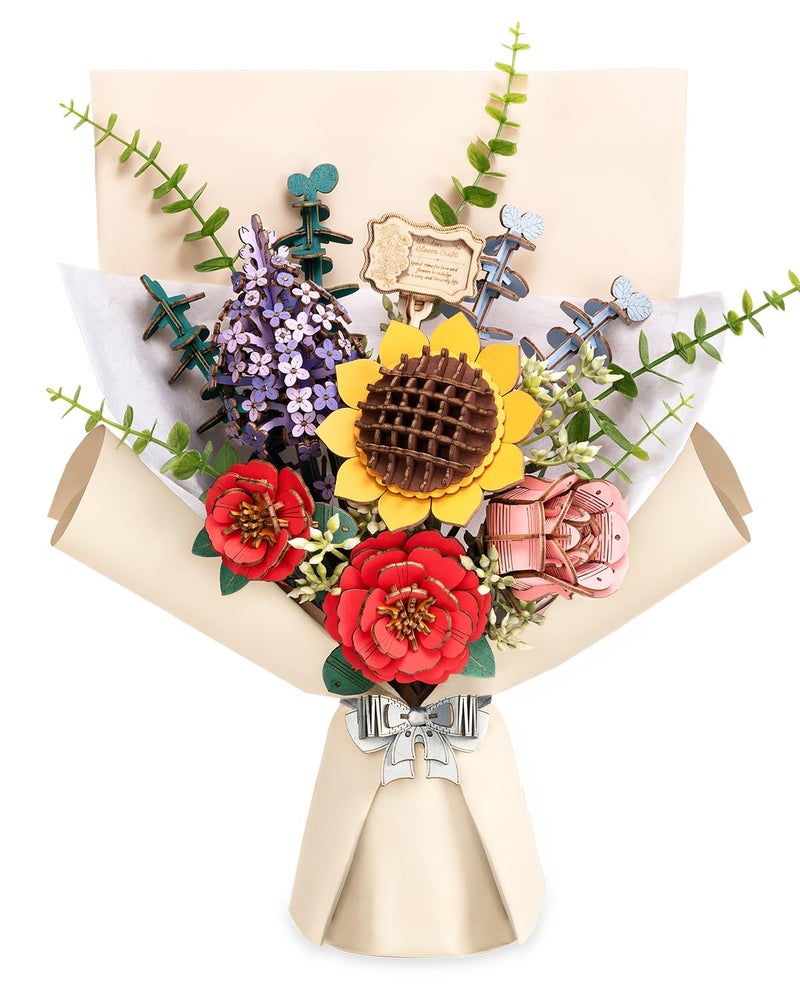 Rowood Wooden Flower Bouquet Building Set Craft Kit 3D Puzzles for AdultsArtificial Flower Botanical CollectionMothers DayValentines DayChristmasBirthday Gift for WomenMomTW01H