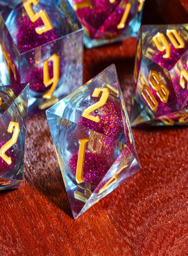 Cusdie Handmade DND Dice, Liquid Core Dice Set D&D Quicksand Sharp Dice, 7 PCs Transparent Polyhedral Dice Set for RPG Other Table Games(Purple and Orange) - Image 5