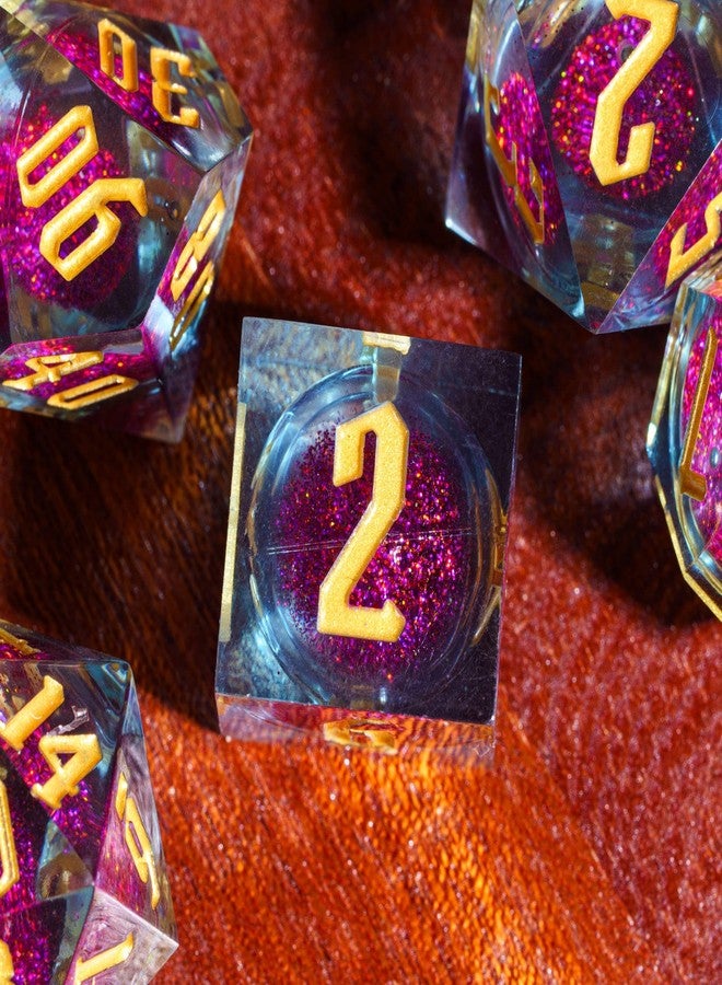 Cusdie Handmade DND Dice, Liquid Core Dice Set D&D Quicksand Sharp Dice, 7 PCs Transparent Polyhedral Dice Set for RPG Other Table Games(Purple and Orange) - Image 4