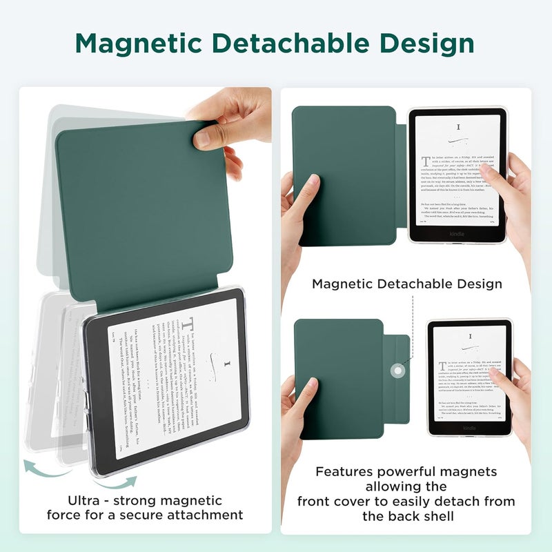SESENSE Detachable Magnetic Case for 7'' Kindle Paperwhite 12th Gen 2024 and Kindle Colorsoft Signature Edition, Slim PU Shell Cover Case with Auto Wake/Sleep, Blackish Green - Image 3