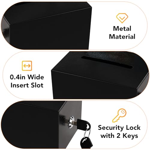 LINSIRON Suggestion Box with Slot and Lock,2 Pack Metal Wall Mounted Ballot and 50 Free Suggestion Cards,Donation Boxes for Fundraising with 2 Keys 8.4 x 5.8 x 7.0 inch,Black - Image 3