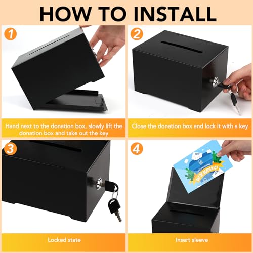 LINSIRON Suggestion Box with Slot and Lock,2 Pack Metal Wall Mounted Ballot and 50 Free Suggestion Cards,Donation Boxes for Fundraising with 2 Keys 8.4 x 5.8 x 7.0 inch,Black - Image 4