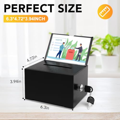 LINSIRON Suggestion Box with Slot and Lock,2 Pack Metal Wall Mounted Ballot and 50 Free Suggestion Cards,Donation Boxes for Fundraising with 2 Keys 8.4 x 5.8 x 7.0 inch,Black - Image 2