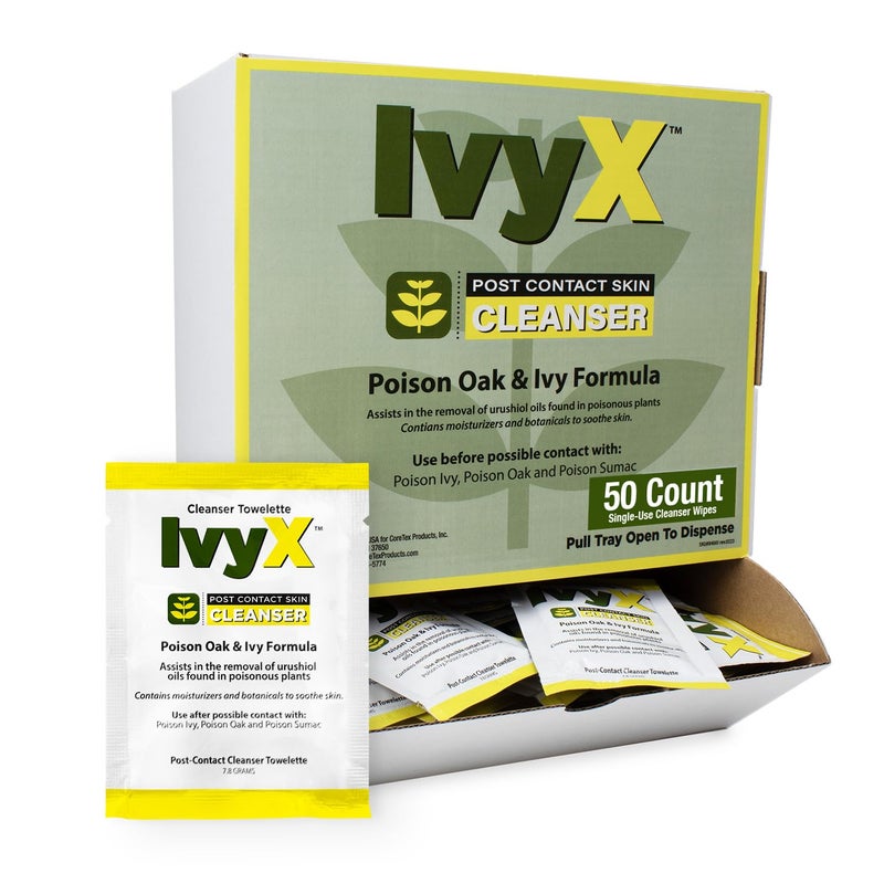 CoreTex Ivy X PostContact Poison Ivy Wipes Pack of 50 SingleUse Treatment Wipes to Assist in the Removal of Rashes Also Works on Poison Oak Sumac Oils - Image 1