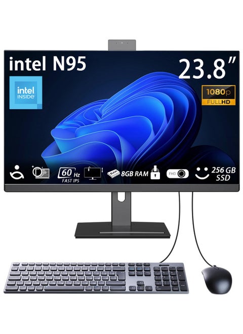 جهاز الكل في واحد شاشة 23.8-بوصة 1080p , إنتل N95 3.4GHz معالج / ويندوز 10 برو, 8جيجابايت ذاكرة عشوائية | 256جيجابايت وحدة تخزين صلبة / إنتل UHD رسوميات WiFi, HDMI Desktop Computer Work جهاز