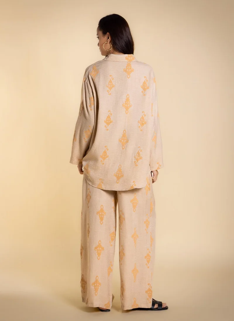 Shapes Beige PRINTED COMFORT SHIRT SET for Women | Best Price UAE