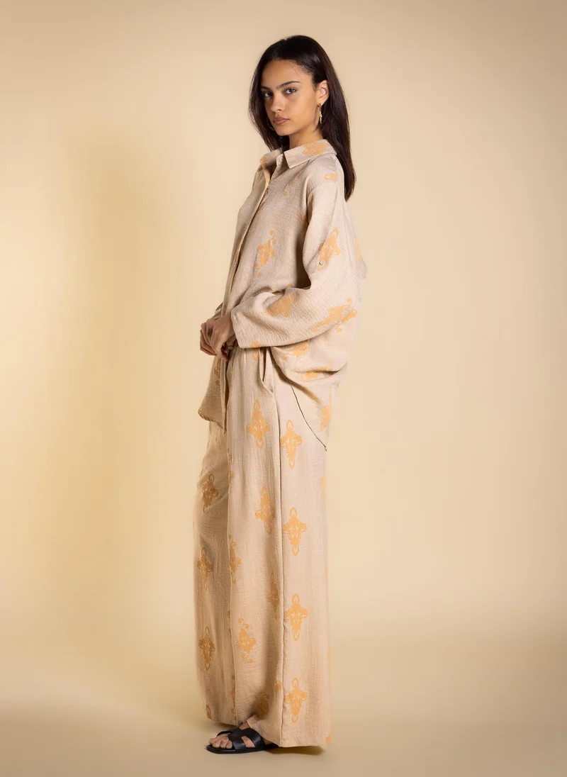 Shapes Beige PRINTED COMFORT SHIRT SET for Women | Best Price UAE