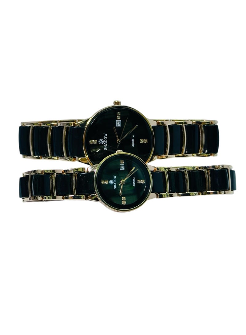 SHADOW Crimson Duo SD7113 Couple Watch Set for Men & Women, Quartz Analog Watches, Black Dial with Gold Strap, Matching His & Hers Gift Set - Image 5
