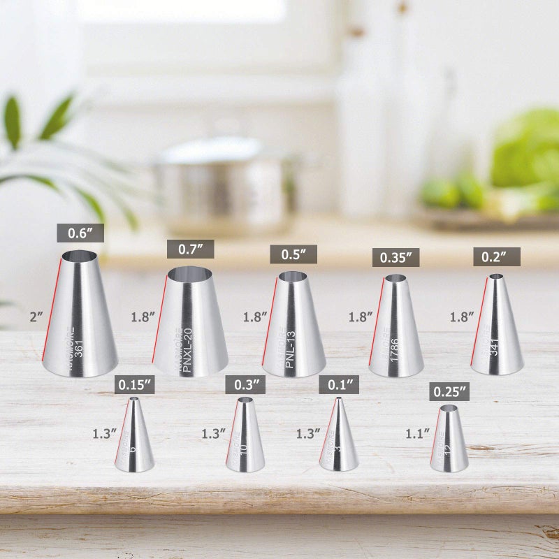 Kasmoire 9 Pcs Round Piping Tip,Macaron Piping Tip,Cake and Cookie Decorating Plain Tube Set - Image 2
