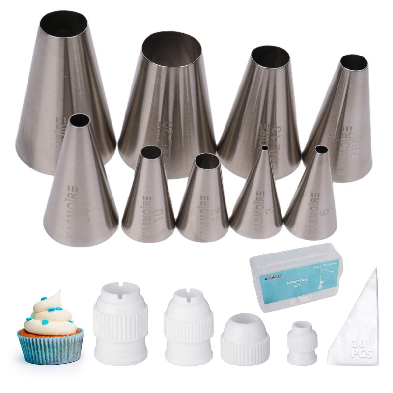 Kasmoire 9 Pcs Round Piping Tip,Macaron Piping Tip,Cake and Cookie Decorating Plain Tube Set - Image 1