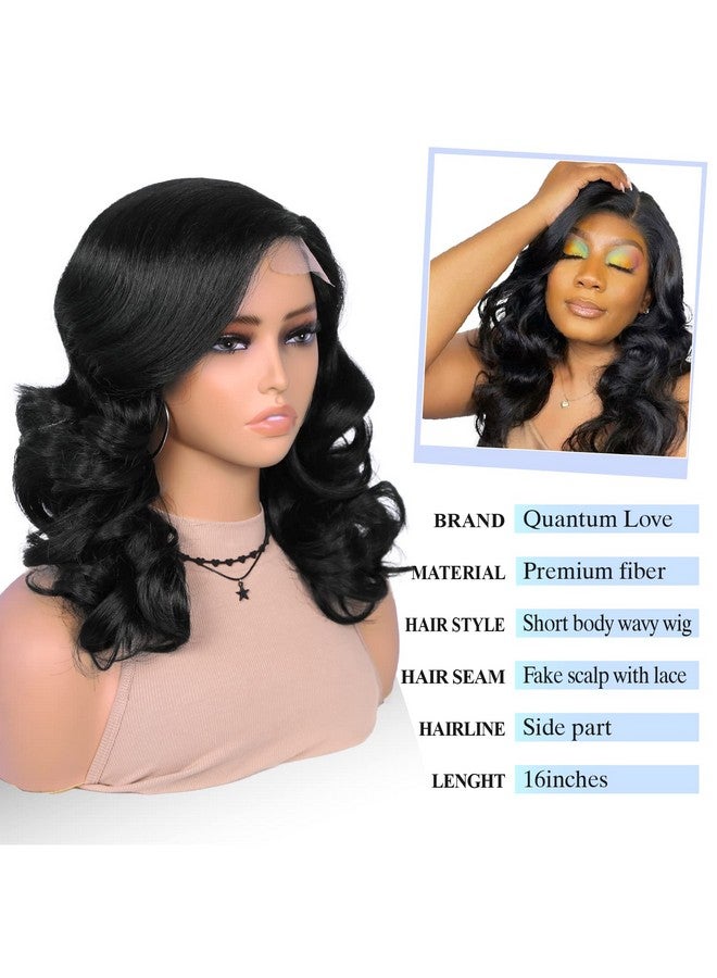 Quantum Love Uantum Love Short Loose Curly Wigs Body Wave Wig For Black Women Side Part Curly Bob Shoulder Length Synthetic Wigs（Black 16 Inches） - Image 4