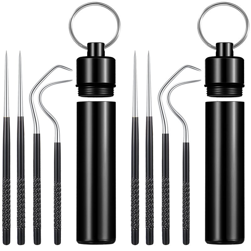 Portable Titanium Toothpicks Pocket Set Reusable Metal Stainless Steel Toothpicks with Holder for Outdoor Picnic and Camping Black2 Sets