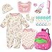 Pedolltree Reborn Baby Dolls Clothes Outfit Accessories Pink Floral Prints 13 Pcs Set for 1722 Inch Reborn Dolls Newborn Girl with Pink Strawberry Backpack Diaper - Image 2