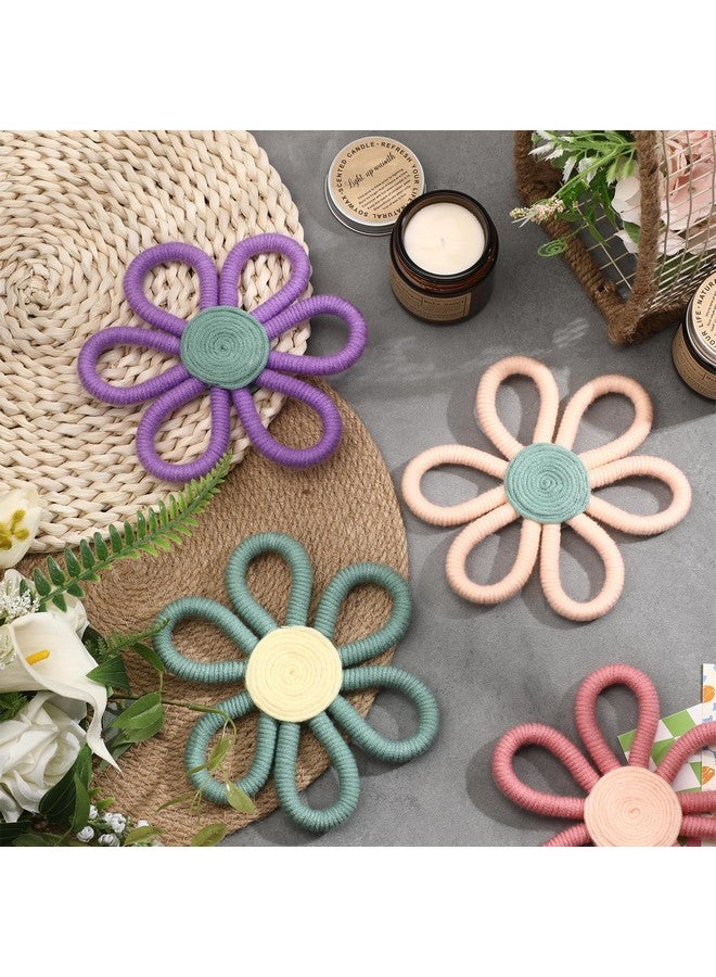 Ripeng 6 Pcs Boho Nursery Decor for Girl 6 inch Woven Daisy Flower Macrame Wall Hanging Bohemian Wall Decor Daisy Nursery for Baby Girls Kids Home Bedroom(Vivid Colors) - Image 3