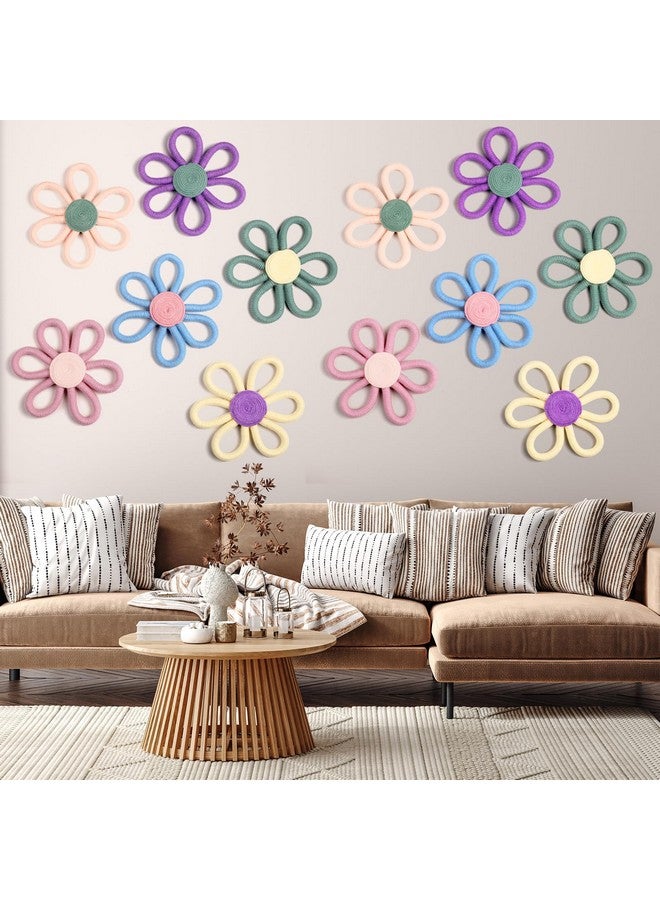 Ripeng 6 Pcs Boho Nursery Decor for Girl 6 inch Woven Daisy Flower Macrame Wall Hanging Bohemian Wall Decor Daisy Nursery for Baby Girls Kids Home Bedroom(Vivid Colors) - Image 5
