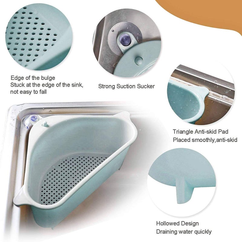 Wishbone Sink Basket Strainer, Multi-Functional Kitchen Triangle Drain Sink Storage Rack, Corner Shelf Sink Sponge Holder (2 Pack) - Image 3