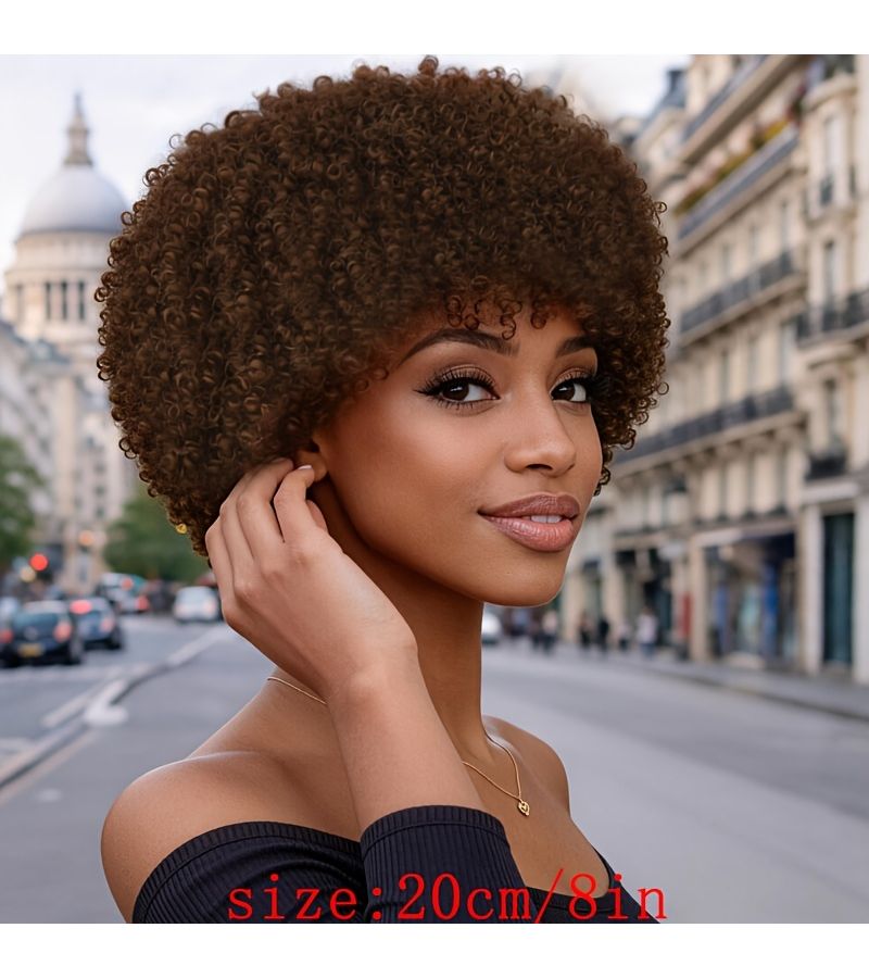 Light Brown 8 Inch Screw Curl Heat Resistant Synthetic Wavy Wig For Women - Image 4