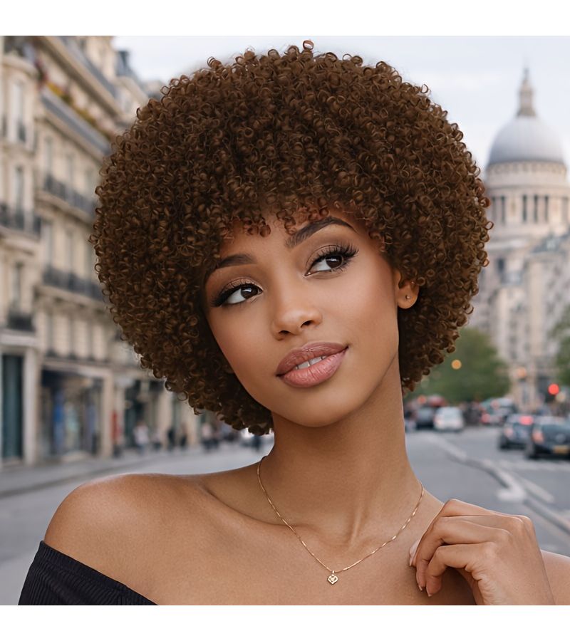 Light Brown 8 Inch Screw Curl Heat Resistant Synthetic Wavy Wig For Women - Image 1