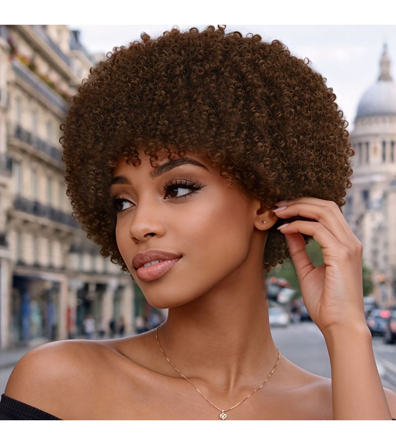 Light Brown 8 Inch Screw Curl Heat Resistant Synthetic Wavy Wig For Women - Image 3
