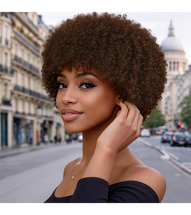 Light Brown 8 Inch Screw Curl Heat Resistant Synthetic Wavy Wig For Women - Image 2
