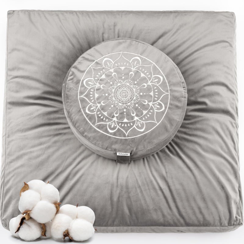 Hihealer Hihealer Meditation Cushion Traditional Tibetan Meditation Pillow Velvet Cover  Large Floor Cushion Seating for Adults  Yoga Buckwheat Bolster for WomenMoms