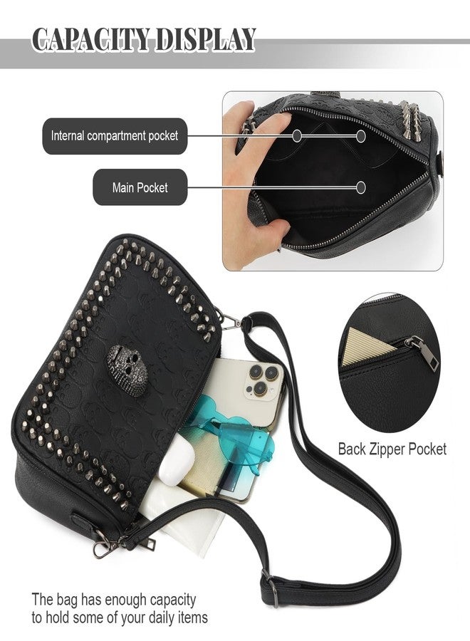 KUANG! Black Dark Punk Style Shoulder Bag Pu Leather Wristlets Clutch Purse Fashion Skull Rivets Handbags - Image 5