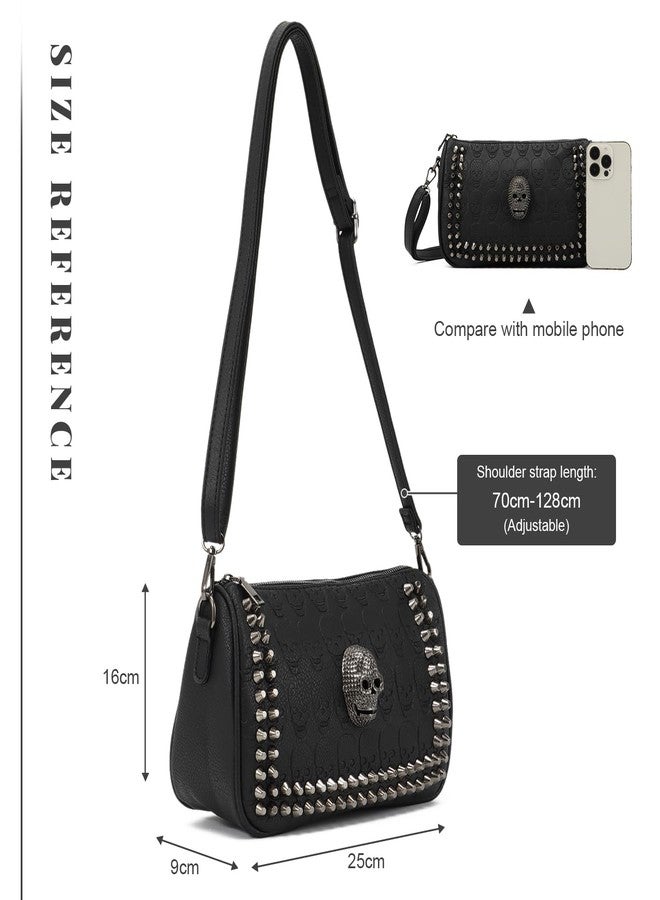 KUANG! Black Dark Punk Style Shoulder Bag Pu Leather Wristlets Clutch Purse Fashion Skull Rivets Handbags - Image 3
