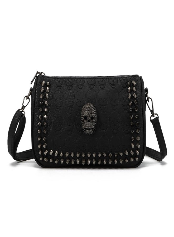 KUANG! Black Dark Punk Style Shoulder Bag Pu Leather Wristlets Clutch Purse Fashion Skull Rivets Handbags - Image 1
