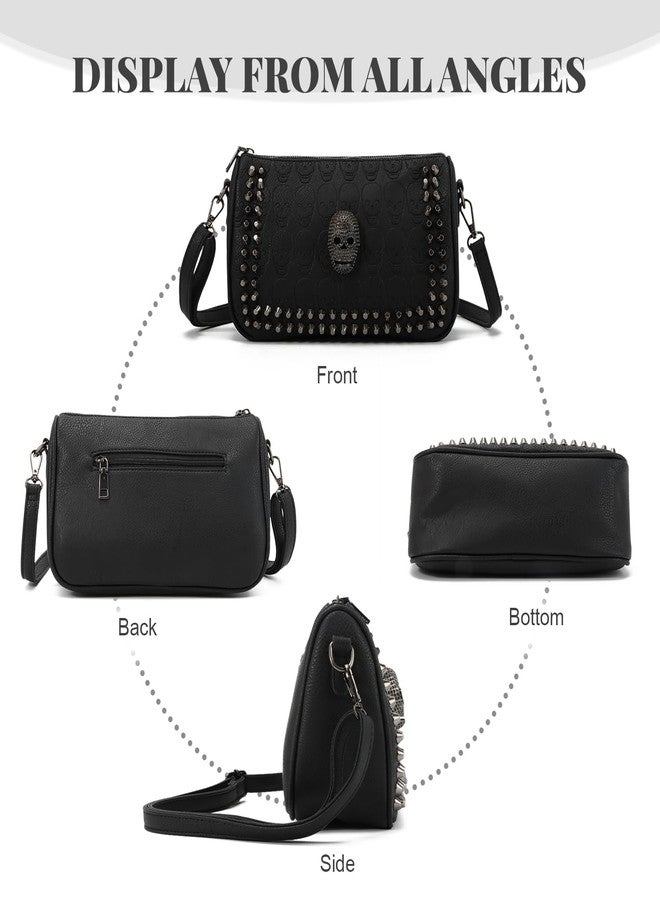 KUANG! Black Dark Punk Style Shoulder Bag Pu Leather Wristlets Clutch Purse Fashion Skull Rivets Handbags - Image 4