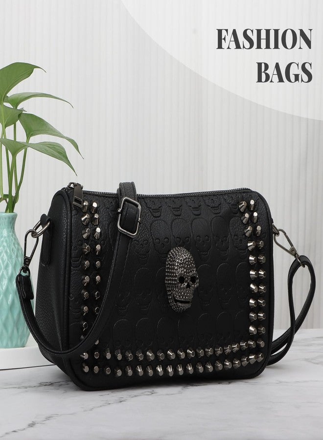 KUANG! Black Dark Punk Style Shoulder Bag Pu Leather Wristlets Clutch Purse Fashion Skull Rivets Handbags - Image 2