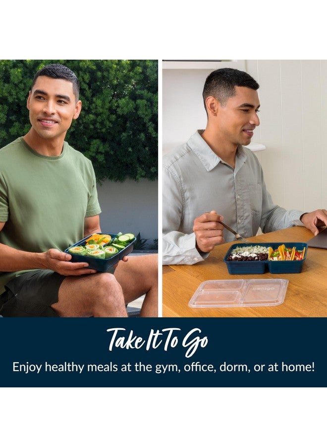 Bentgo 20-Piece Lightweight, Durable, Reusable BPA-Free 3-Compartment Containers - Microwave, Freezer, Dishwasher Safe - Navy Blue - Image 2