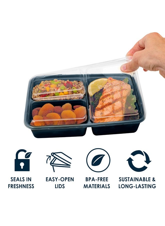 Bentgo 20-Piece Lightweight, Durable, Reusable BPA-Free 3-Compartment Containers - Microwave, Freezer, Dishwasher Safe - Navy Blue - Image 3