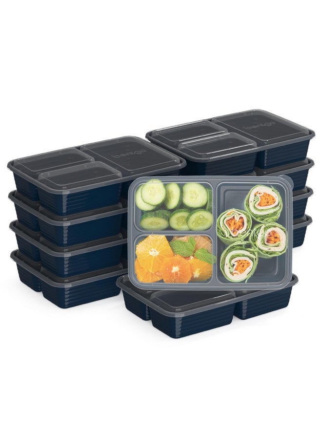 Bentgo 20-Piece Lightweight, Durable, Reusable BPA-Free 3-Compartment Containers - Microwave, Freezer, Dishwasher Safe - Navy Blue - Image 1
