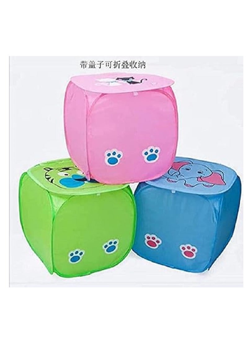 سلة تخزين كبيرة من القماش قابلة للطي والنقل بتصميم كرتوني، سلال غسيل وتخزين العاب الاطفال وتنظيم الملابس المتسخة (متعددة الالوان)، البوليستر - Image 1