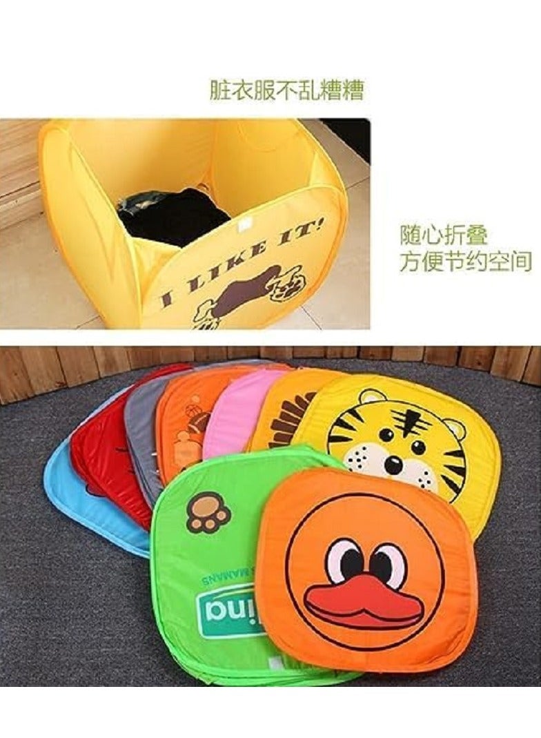 سلة تخزين كبيرة من القماش قابلة للطي والنقل بتصميم كرتوني، سلال غسيل وتخزين العاب الاطفال وتنظيم الملابس المتسخة (متعددة الالوان)، البوليستر - Image 3