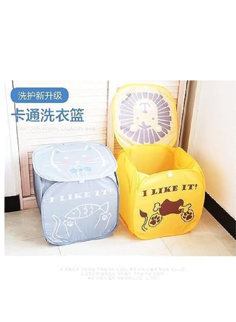 سلة تخزين كبيرة من القماش قابلة للطي والنقل بتصميم كرتوني، سلال غسيل وتخزين العاب الاطفال وتنظيم الملابس المتسخة (متعددة الالوان)، البوليستر - Image 4